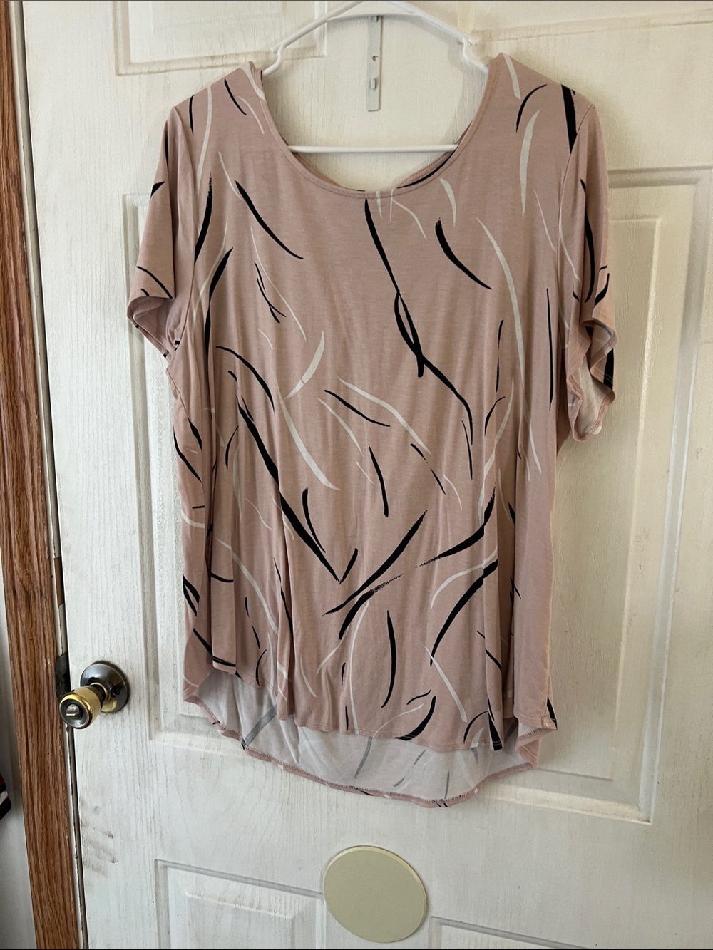 Alfani Blush-Taupe Abstract Brushstroke Short Sleeve Tunic